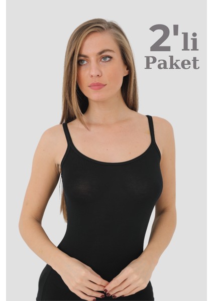 2 Adet Siyah Bambu Kadın Parmak Askılı Atlet