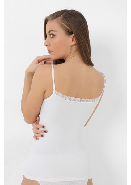 Kadın Bambu Beyaz V Yaka İp Askılı Dantelli Atlet 2'li Paket fırsatları