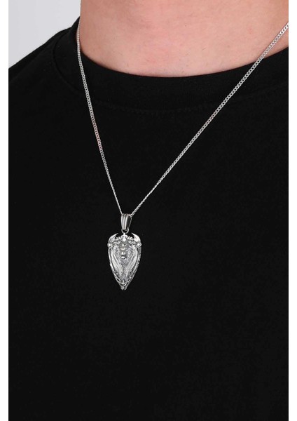 Kalkan Motifli Aslan Başı Gümüş Erkek Kolye fırsatları