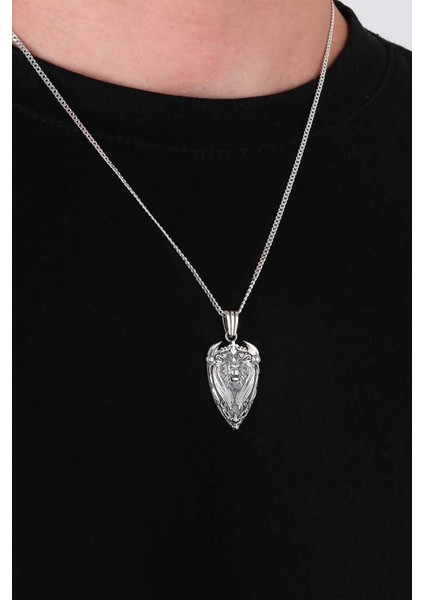 Kalkan Motifli Aslan Başı Gümüş Erkek Kolye indirimleri