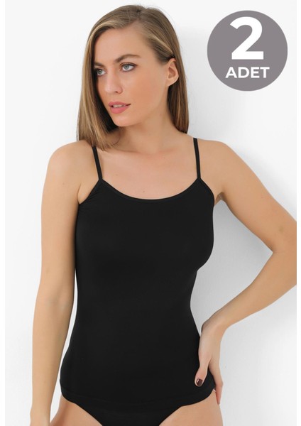 Kadın 2'li Paket Siyah Bambu Ip Askılı Atlet