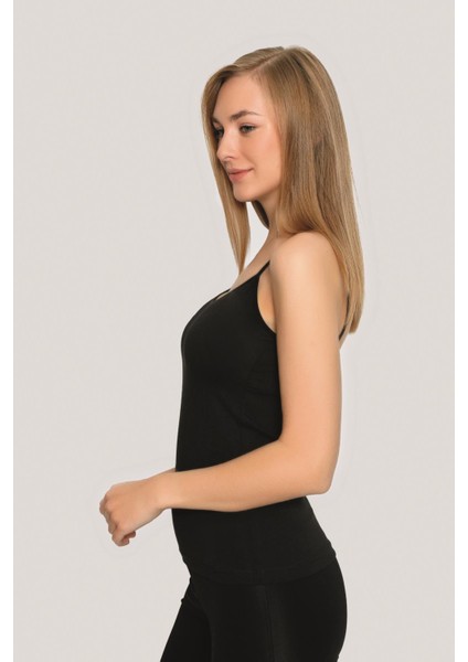 Kadın Pamuklu Likralı İp Askılı Atlet Siyah 3'lü Paket Esnek Rahat Kumaş modelleri