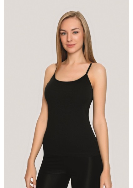 Kadın Pamuklu Likralı İp Askılı Atlet Siyah 3'lü Paket Esnek Rahat Kumaş fırsatları