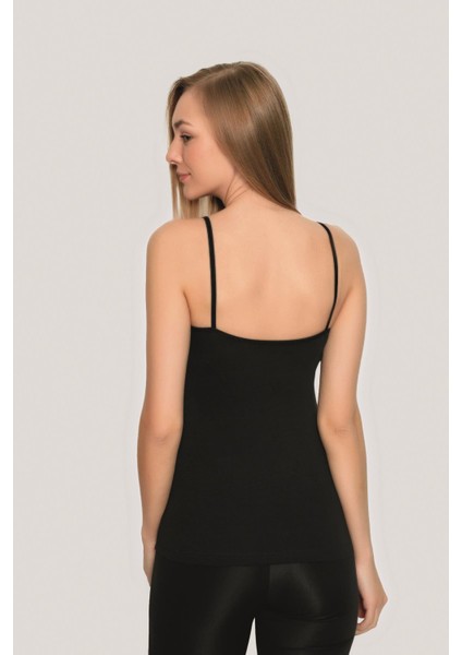 Kadın Pamuklu Likralı İp Askılı Atlet Siyah 3'lü Paket Esnek Rahat Kumaş indirimleri