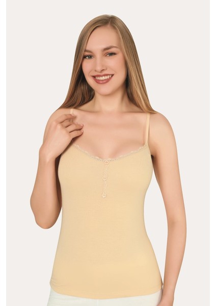 İp Askılı Ten Rengi Kadın Düğmeli Atlet 2'li Paket Pamuklu Likralı modelleri