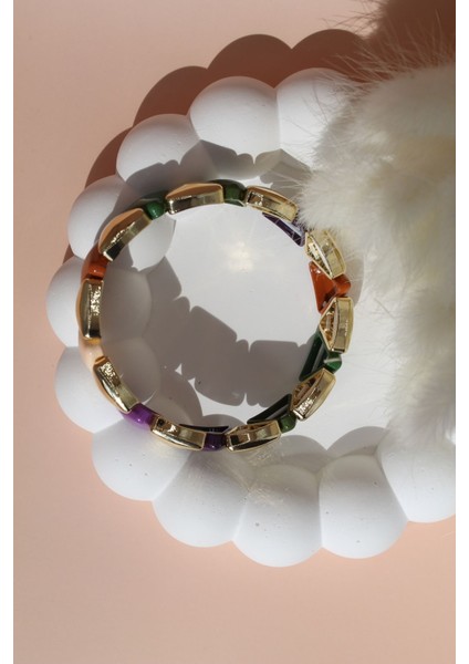 Renkli Seramik Kaplama Üçgen Formlu Lastikli Bileklik fiyatları