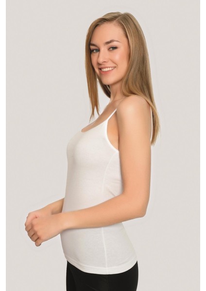 Kadın Pamuklu Likralı İp Askılı Atlet Beyaz 3'lü Paket Esnek Rahat Kumaş modelleri