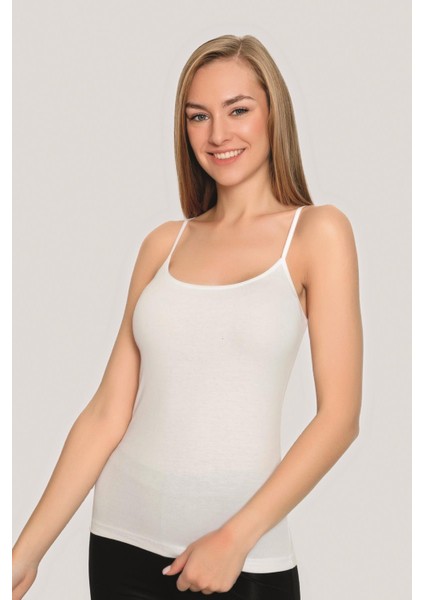 Kadın Pamuklu Likralı İp Askılı Atlet Beyaz 3'lü Paket Esnek Rahat Kumaş fırsatları