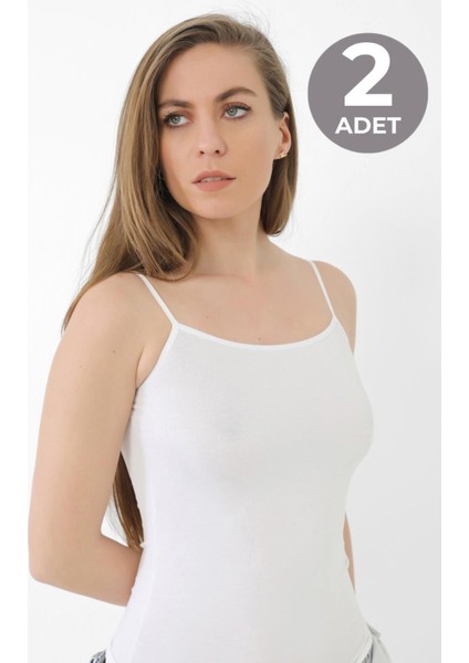 Kadın Beyaz Bambu İp Askılı Atlet 2'li Paket Nefes Alabilir ve Yumuşak Kumaş