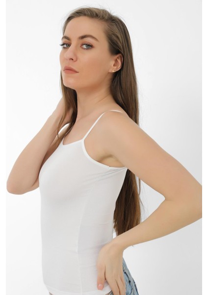 Kadın Beyaz Bambu İp Askılı Atlet 2'li Paket Nefes Alabilir ve Yumuşak Kumaş modelleri