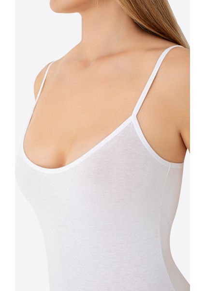 Kadın Beyaz İp Askılı Çıtçıtlı Atlet Body Zıbın Pamuklu Likralı 2'li Paket fırsatları