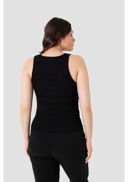 Kadın Fitilli Görünümlü Kalın Askılı Basic Siyah Atlet indirimleri