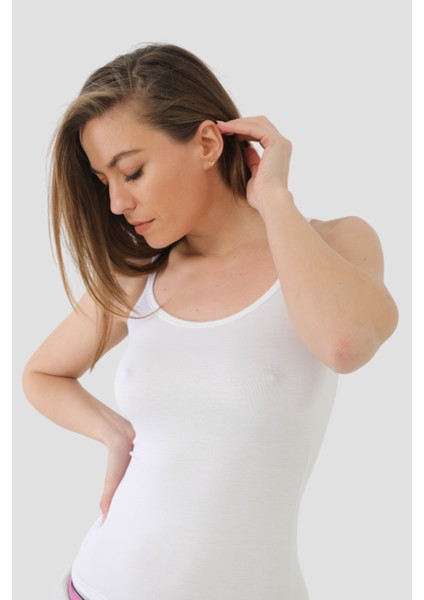 2 Adet Beyaz Kadın Bambu Atlet Kalın İp Askı Yumuşak Esnek fiyatları