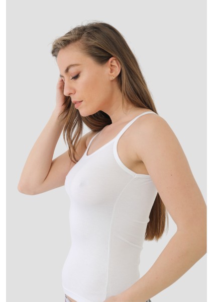 2 Adet Beyaz Kadın Bambu Atlet Kalın İp Askı Yumuşak Esnek fırsatları