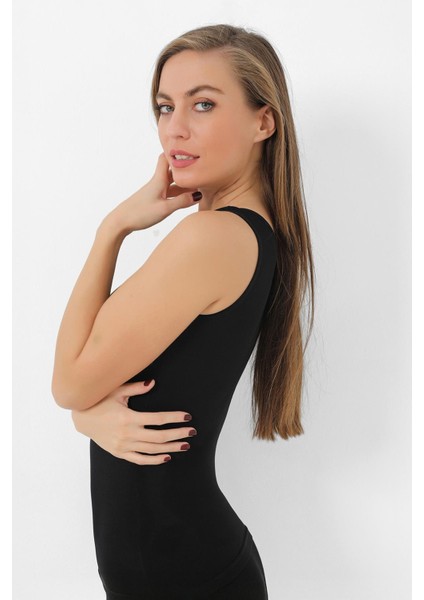 Kadın Bambu Kalın Askılı Atlet Siyah 2'li Paket Nefes Alabilir Esnek Kumaş modelleri