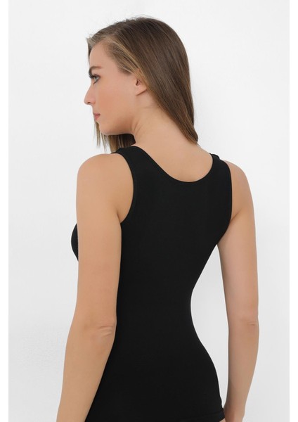 Kadın Bambu Kalın Askılı Atlet Siyah 2'li Paket Nefes Alabilir Esnek Kumaş fırsatları