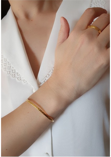 Pirincin Altın Kaplamalı Ayarlanabilir Bilezik ve Yüzük Seti