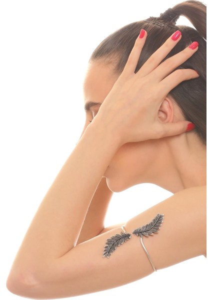 El Yapımı Yaprak Tasarımlı Ayarlanabilir Gümüş Kaplama Bileklik ve Kol Aksesuarı