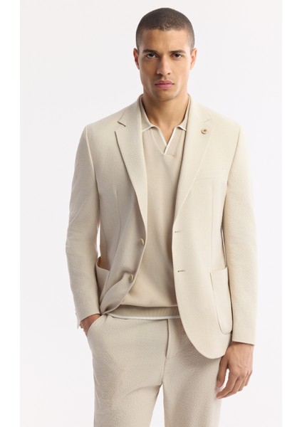 Erkek Taş Mono Yaka Viskon Karışımlı Hafif Bi-Stretch Blazer Comfort Slim Fit Ceket A51Y4006