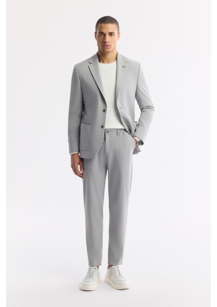 Erkek Gri Mono Yaka Viskon Karışımlı Hafif Bi-Stretch Blazer Comfort Slim Fit Ceket A51Y4001