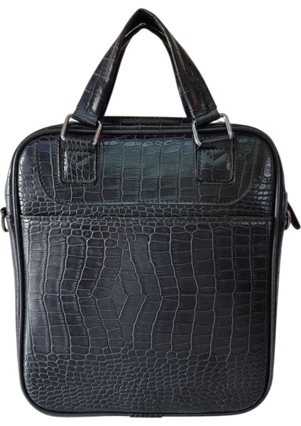 Şık Erkek Deri Çanta, El ve Omuz Kullanımı, 18X22 Cm, Siyah Renk