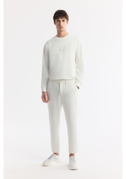 Erkek Beyaz Carrot Fit Klasik Bel Pamuklu Jersey Pantolon A51y3013