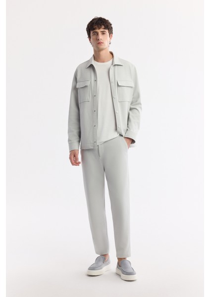 Erkek Açık Gri Klasik Bel Pamuklu Jersey Carrot Fit Pantolon A51Y3013