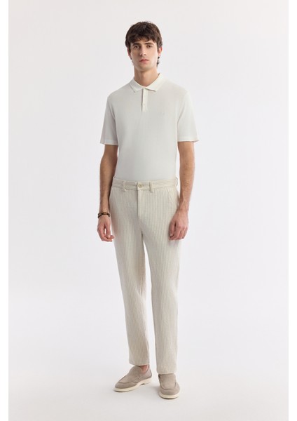 Erkek Bej Klasik Bel Viskon Karışımlı Gofreli Relaxed Fit Pantolon A51Y3044
