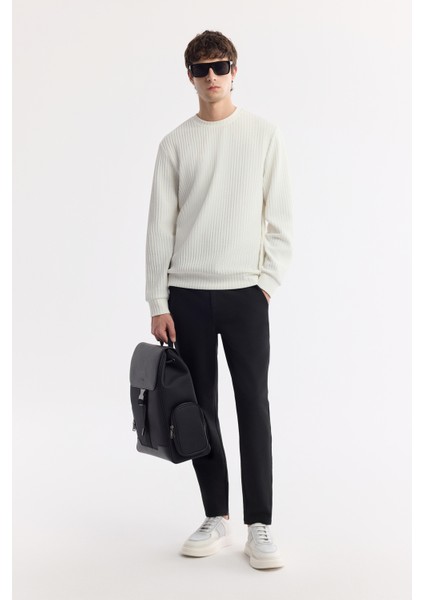 Erkek Ekru Bisiklet Yaka Jakarlı Elastan Sweatshirt A51y1230