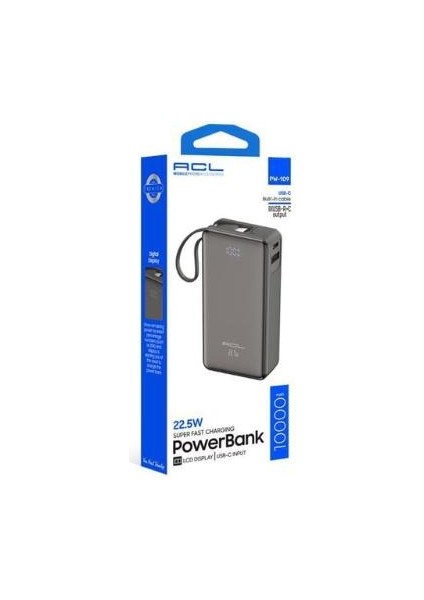 PW-109 10000MAH 22.5W Süper Hızlı Şarj Powerbank Type-C Dahili Kablo, 3 Cihaz Şarj Desteği