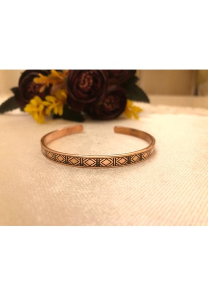 Şık Bakır Bileklik Kareli Tasarım Her Bileğe Uygun Unisex