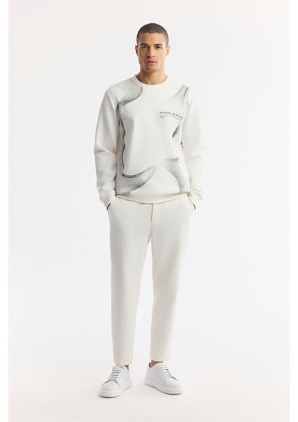 Erkek Regular Fit Ekru Bisiklet Yaka Bi-Stretch İnterlok Sweatshirt A51Y1221