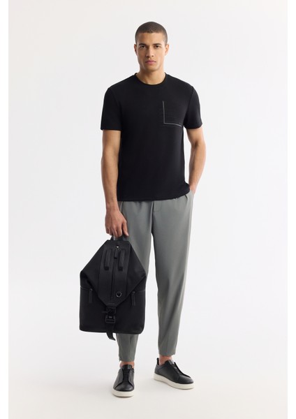 Erkek Siyah Bisiklet Yaka Baskılı Bi Stretch Interlok T-shirt A51y1135