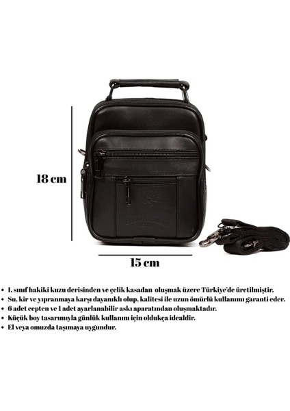 Küçük Hakiki Deri Erkek El ve Omuz Çantası Siyah 15X18CM fiyatları