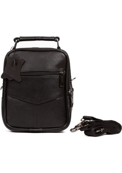 Küçük Hakiki Deri Erkek El ve Omuz Çantası Siyah 15X18CM fırsatları
