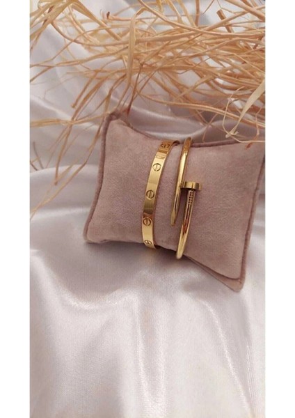 Şık Sarı Çivi ve Kelepçe Bileklik Seti, Tarzını Tamamla