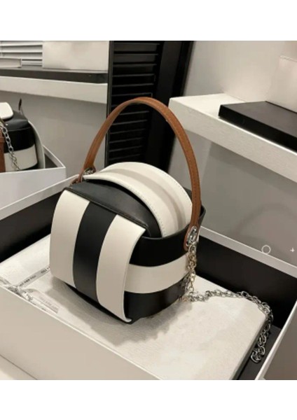 Şık Siyah Beyaz Küp El ve Omuz Çanta, Zarif ve Modern Tasarım modelleri