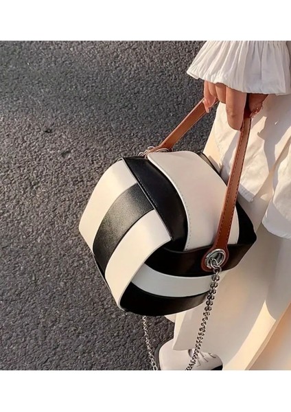 Şık Siyah Beyaz Küp El ve Omuz Çanta, Zarif ve Modern Tasarım indirimleri