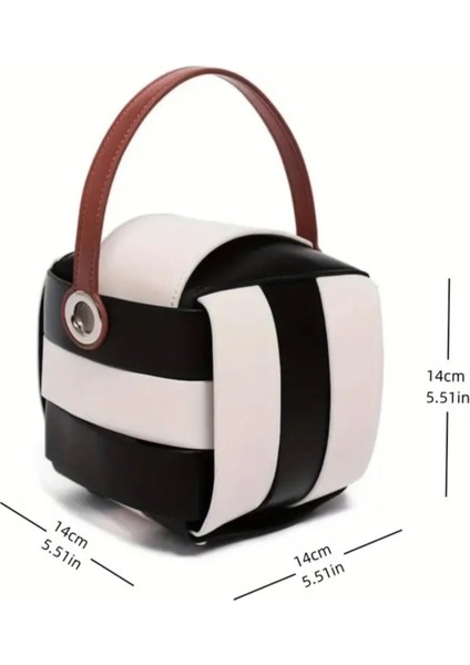 Şık Siyah Beyaz Küp El ve Omuz Çanta, Zarif ve Modern Tasarım