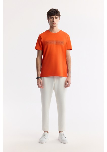 Erkek Turuncu Bisiklet Yaka Bi-Stretch İnterlok Regular Fit T-Shirt A51Y1021