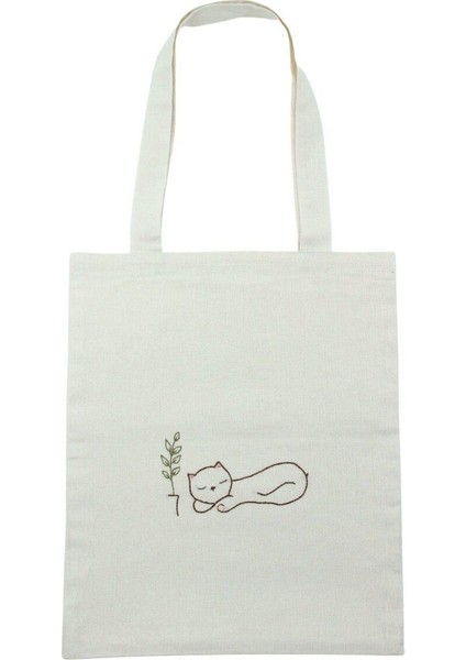 Çok Renkli Kedi Işlemeli Bez Çanta, Şık ve Kullanışlı Tasarım