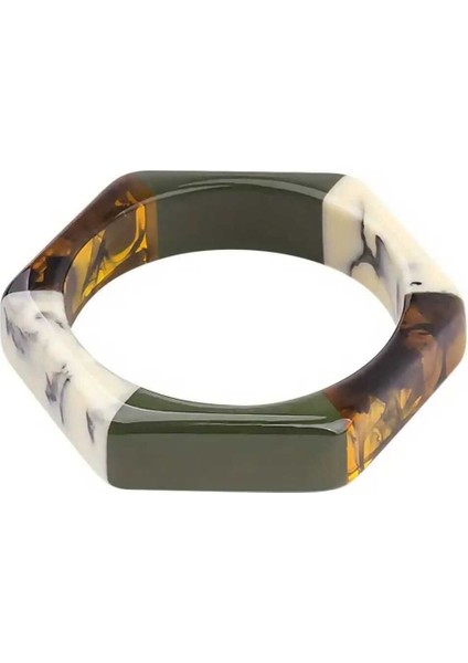 Haki Renk Köşeli Akrilik Bileklik, Şık ve Modern Tasarım.