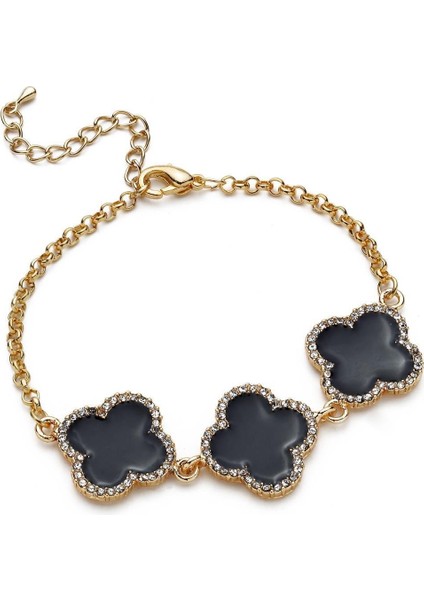 Altın Sarısı Yonca Motifli Zarif Bileklik, Şık ve Parlak Takı