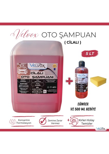 Cilalı Oto Şampuanı Oto Köpüğü 5 Lt + Sünger , Oto Köpük, Araç Şampuanı, Araç Köpüğü