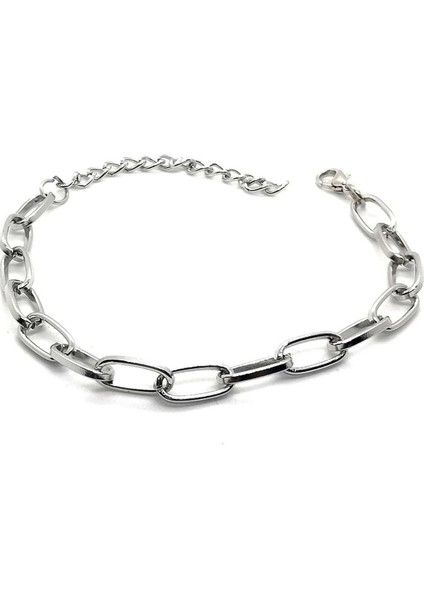 Şık Unisex Oval Dikdörtgen Gri Zincir Bileklik
