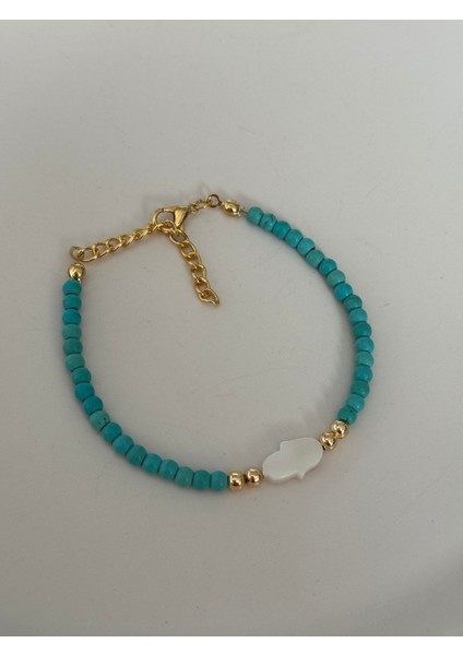 Doğal Turkuaz ve Sedef Taşlı El Figürlü Şık Bileklik modelleri