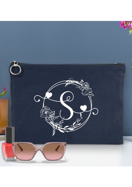 Kişiye Özel Harfli Lacivert Portföy Çanta, 30X21CM, Astarlı, Baskılı El ve Organizer Çanta