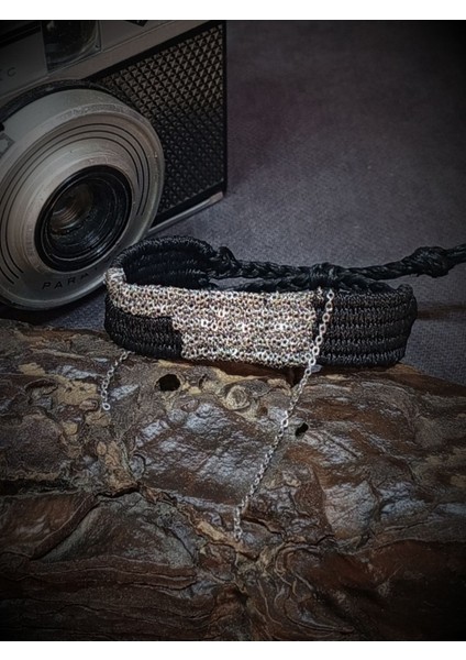 El Yapımı Siyah Özel Tasarım Örme Paslanmaz Çelik Bileklik