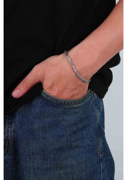 925 Ayar Gümüş 3 mm Kare Kral Erkek Bileklik fırsatları