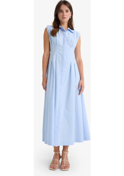 Flare Fit Poplin Kolsuz Midi Elbise F7301AX25AU